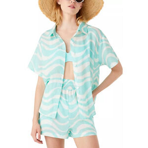 Kate Spade New York LOW TIDE Beach Cover Up Cotton Shorts in Blue S NWT $125